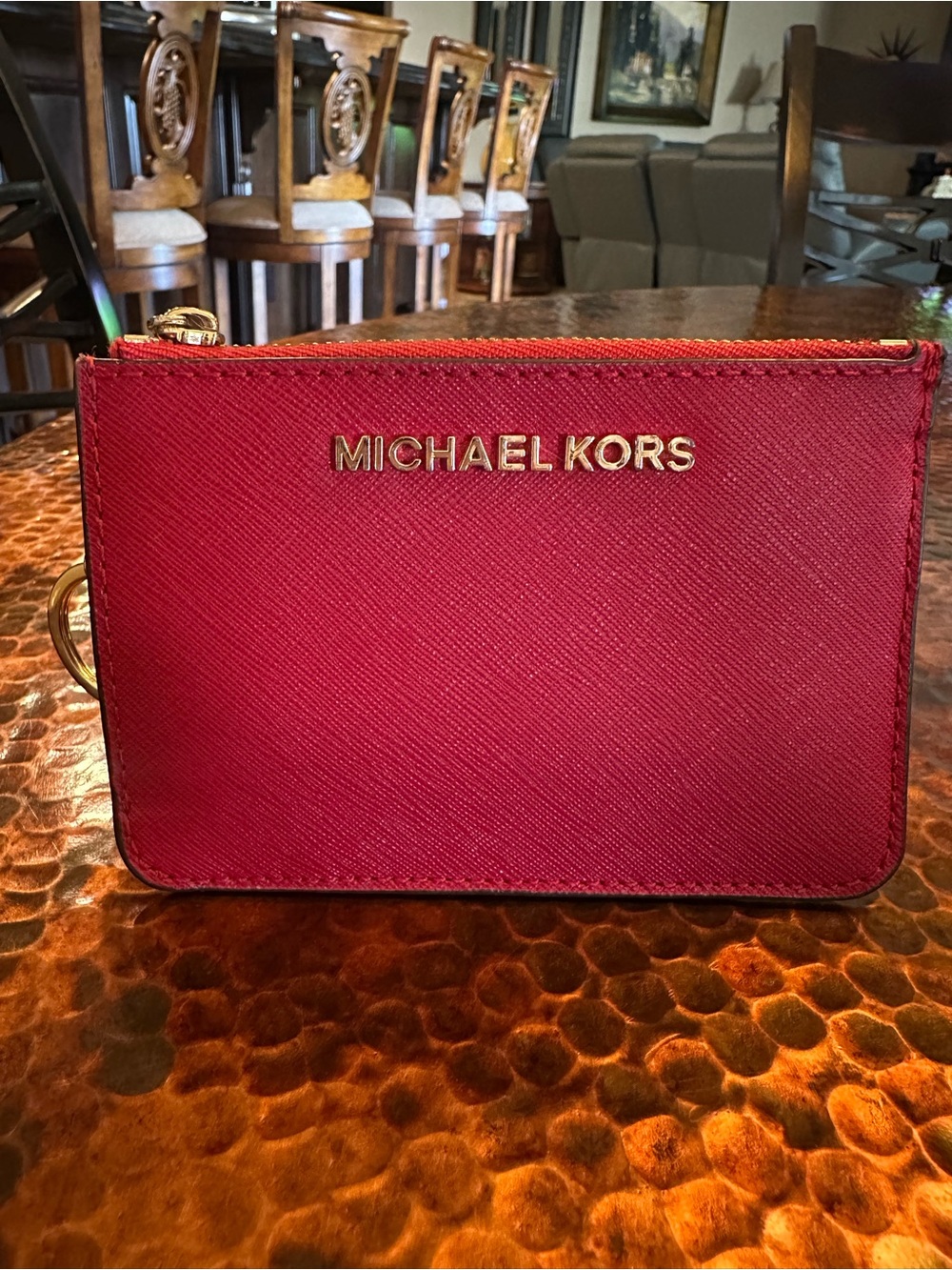 Michael Kors Top Zip Coin Wallet in Saffiano Leather with ID window and Keyring